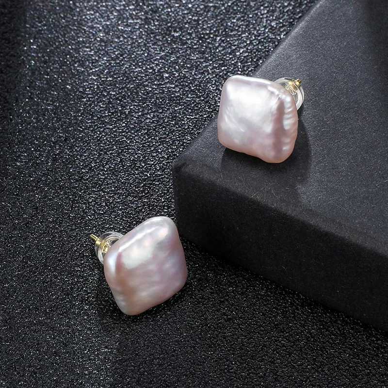 HENGSHENG 12-13mm Natural Pearls Colorful Square Baroque Earrings 925 Sterling Silver Simple For Women Girls Daily JewelryX241023