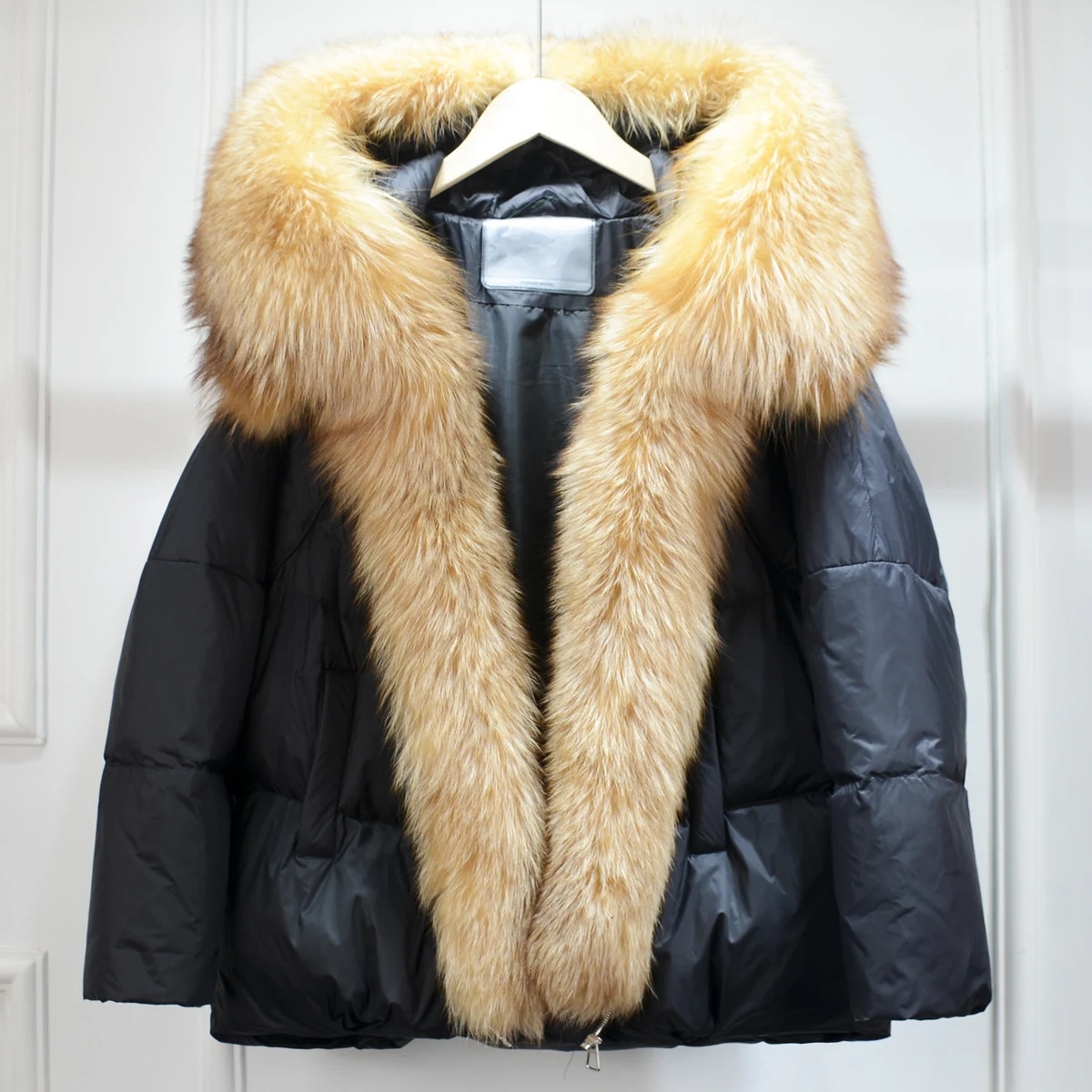 Janveny Big Natural Silver Fox fur collar oversized duck down jacket winter womens inflatable jacket fur womens park 241023