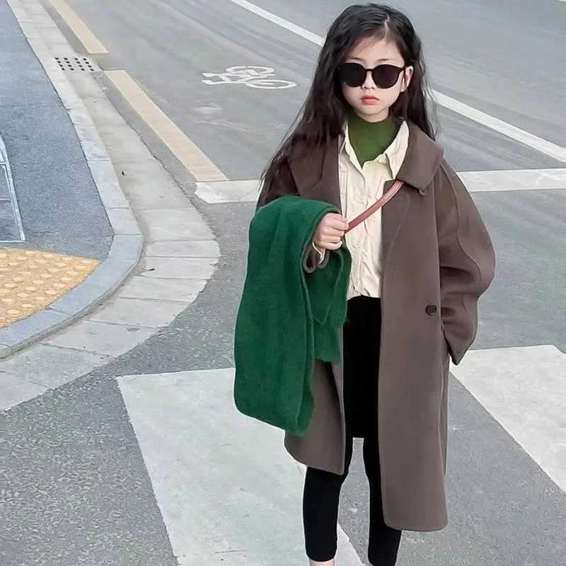 Womens wool coat windproof jacket 2023 classic warm thick winter cotton Par Plus size childrens clothing W241023