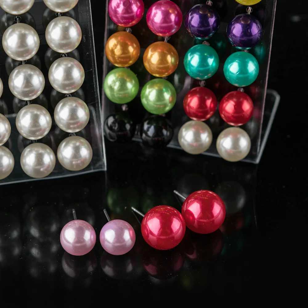 12 pairs of colored pearl earrings mixed earrings colored rhinestone hypoallergenic research earrings fashion W241023