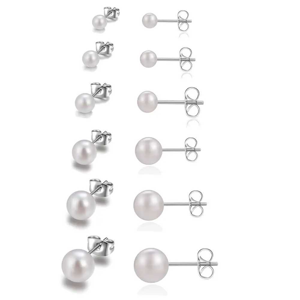 WKOUD short titanium steel with ABS derivative pearl earrings 3mm to 8mm no fading allergy W241023