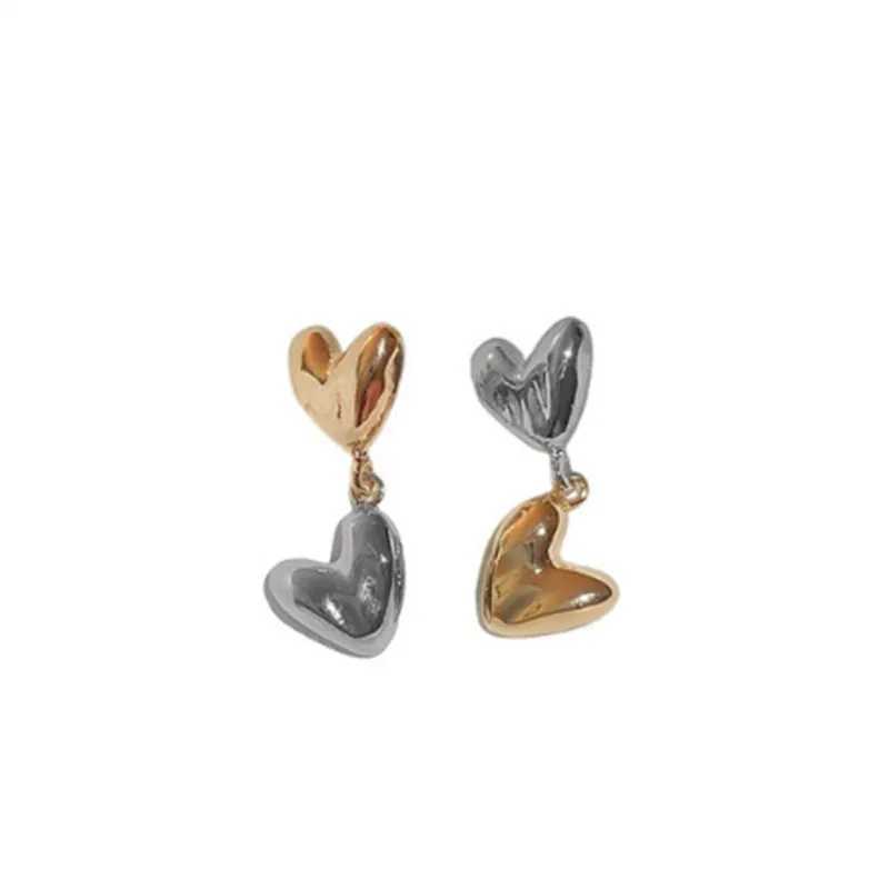 Asymmetrical Heart-shaped Metal Pendant Earrings European And American Style Personalized Fashion Stud Earrings Girls JewelryX241023