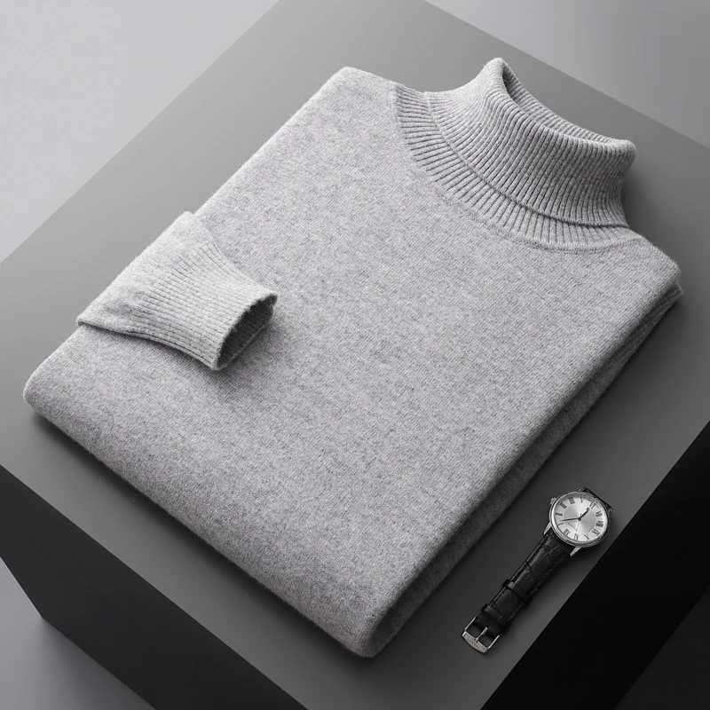 Autumn and winter new 100% pure merino wool pullover mens turtleneck cashmere sweater thickened warm loose solid color top LX241024