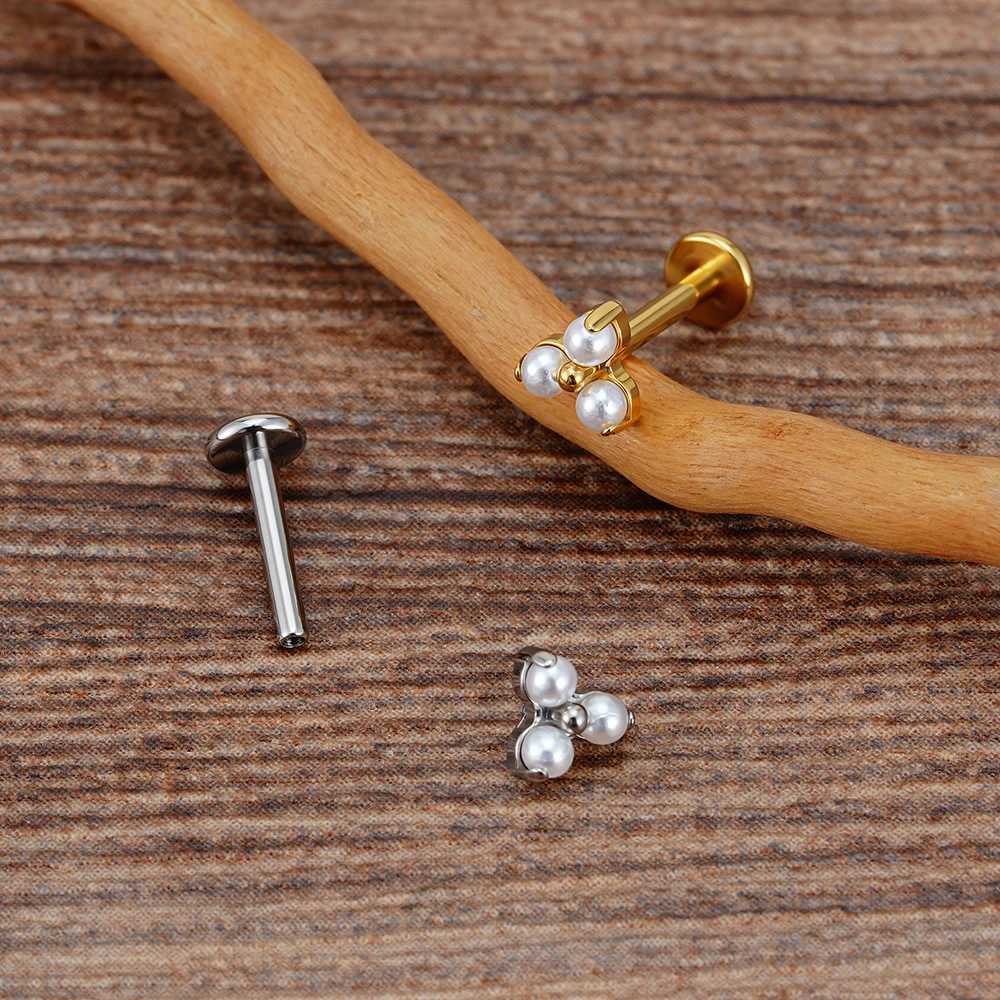 Grand ASTM F136 Titanium 16G Trinity Pearl Earrings Helix Tragus Earrings Three Flower Earrings Lipstick Perforated Jewelry W241023