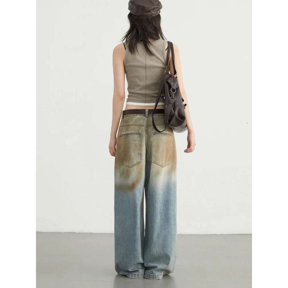 CHIC VEN Women High Waisted Dirty Dyed Jeans Vintage Casual Wide Leg Denim Pants Female Trousers Autumn 2024