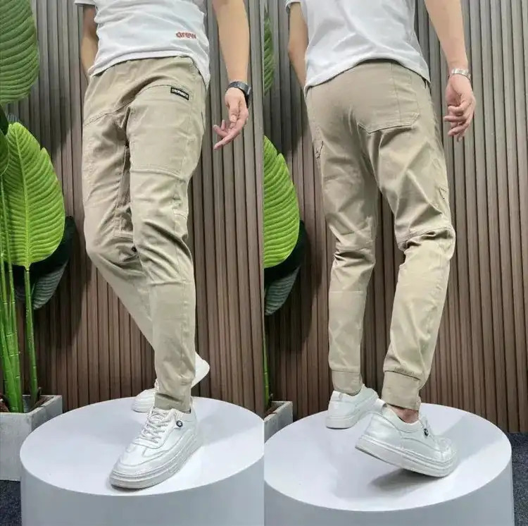 Mens high stretch multi pocket tight cargo pants multi pocket sports pants solid color casual outdoor runners Trousers 241023