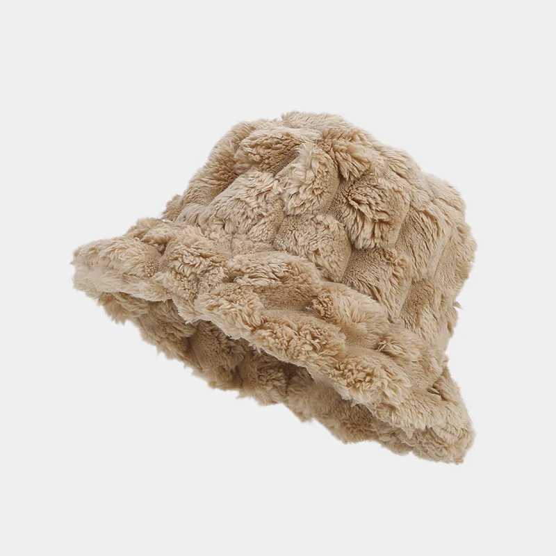 FS Retro Pineapple Pattern Bucket Hat Mens Khaki White Warm Rabbit Fur Winter Hat Warm Outdoor Panama Hat Sbrero 2023 X241023