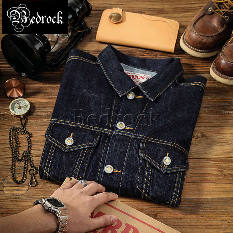 MBBCAR Men 14Oz One Washed 557 III Ameki Vintage Seedge Raw Denim Black And Blue Jacket 3059