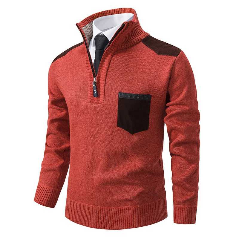 New Autumn Pullover Mens Sweater Half Zipper Patchwork Long Sleeve Warm Slim Sweaters Men Casual Fashion Sweater Men Clothing LX241024