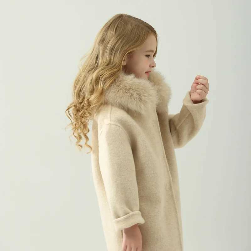 Hooded double-sided cashmere 2022 new winter childrens clothing womens wool coat womens fur coat womens winter clothing W241023