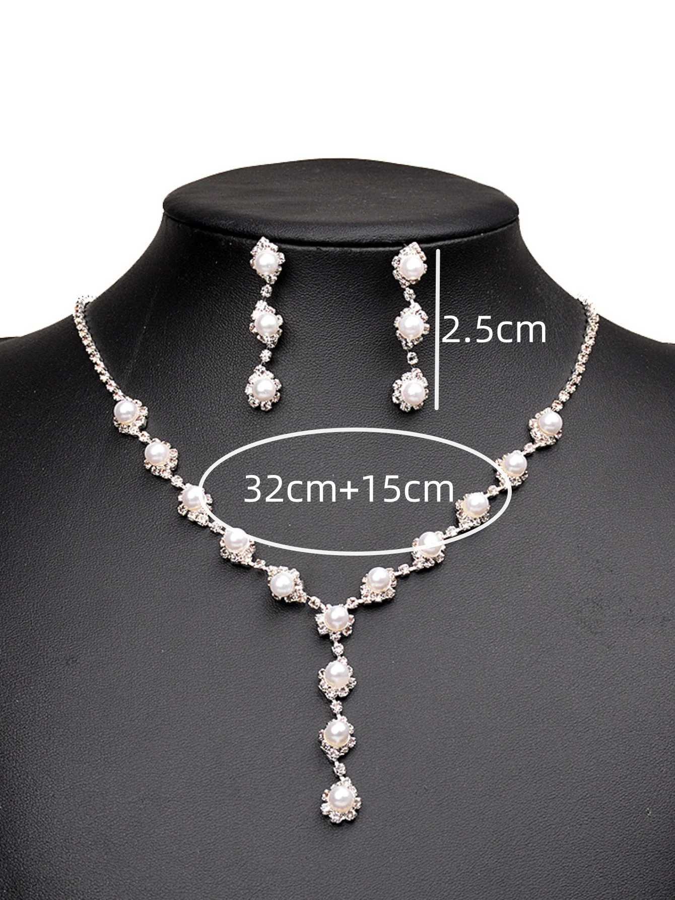 4PC Womens Fashion Copper Cl Chain Pearl Necklace Earrings Bracelet Jewelry Set Wedding Banquet Holiday Gift W241023