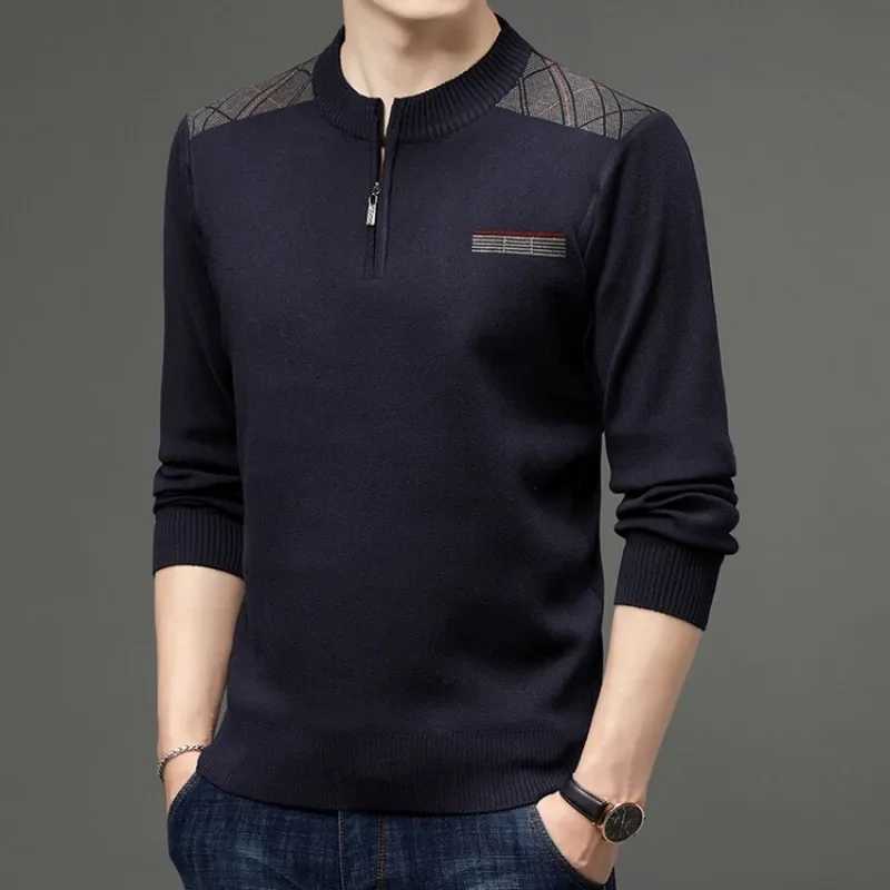 fall and winter New Mens Solid Color Half-high Neck Zipper Pullover Knit Sweater Fashion Casual Mens Warm Long-sleeved Sweater LX241024