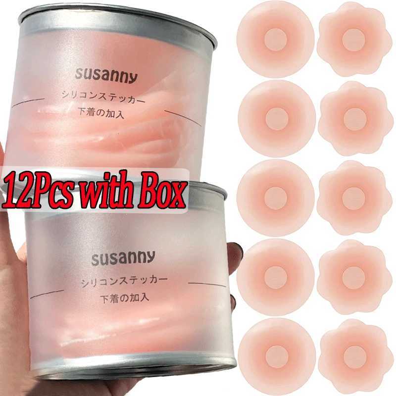 2/12Pcs Reusable Invisible Silicone Nipple Cover Self Adhesive Breast Chest Bra Pasties Pad Mat Stickers Accessories Bra PaddingXJ241024