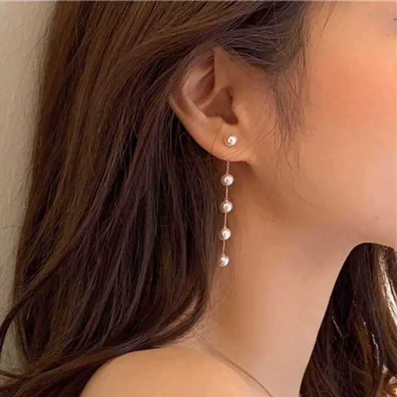 New Trend Simulated Pearl Womens Long Earrings White Round Pearl Wedding Pendant Earrings Korean Fashion Jewelry Earrings W241023