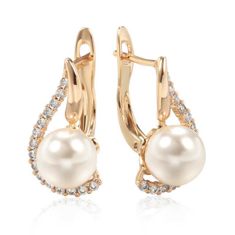 Kinel Luxury 585 Rose Gold British Womens Earrings Unique Geometric Pearl Earrings Bridal Wedding Jewelry 2023 New W241023