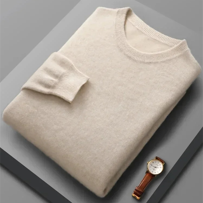 Spring Autumn 100 Wool Pullover Sweater Men Oneck Longsleeve Cashmere Knitwear Female Clothing Mens 240930