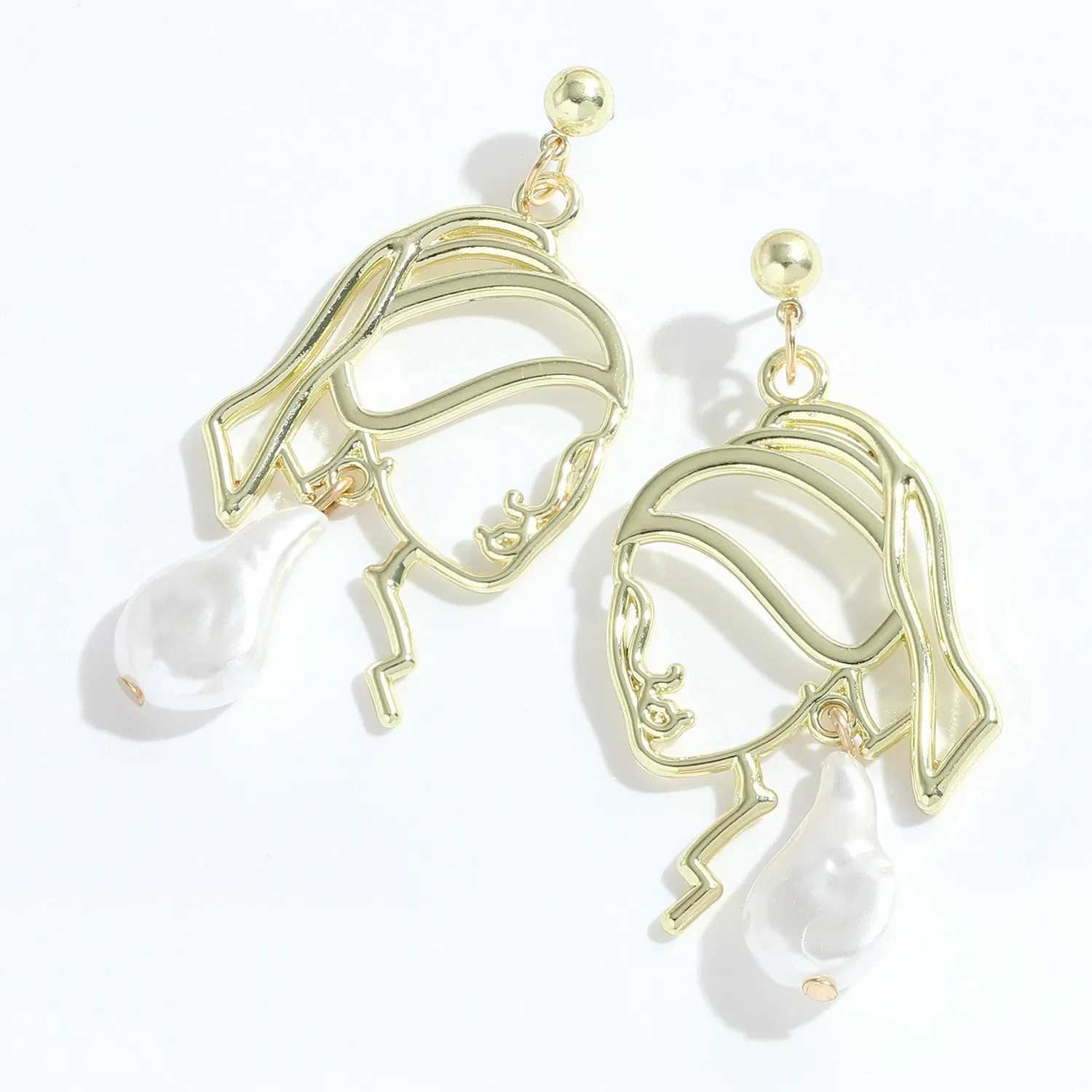 New Retro Girl Abstract Line Female Pendant Earrings Simple Pearl Face Pendant Earrings Elegant Female Earrings Jewelry Gifts W241023
