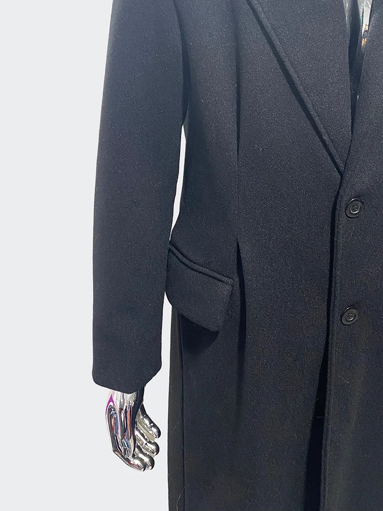Sapphire Autumn Winter Extra Long Elegant Black Soft Warm Wool Coat Suitable for Men Single breasted Wool and Blended Coat 241024
