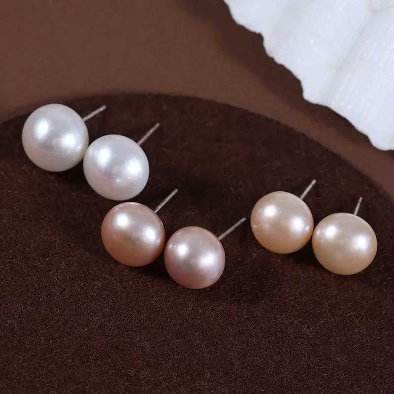 Real Natural Pearl Stud Earrings Womens 925 Sterling Silver Round Button Cultured Freshwater Pearls Ear Studs Classical JewelryX241023