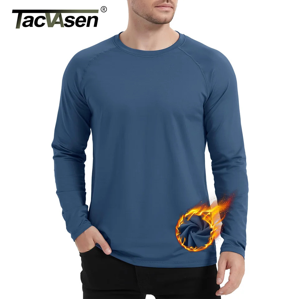 TACVASEN wool lined T-shirt mens long sleeved T-shirt winter autumn sports exercise base pull top 241024