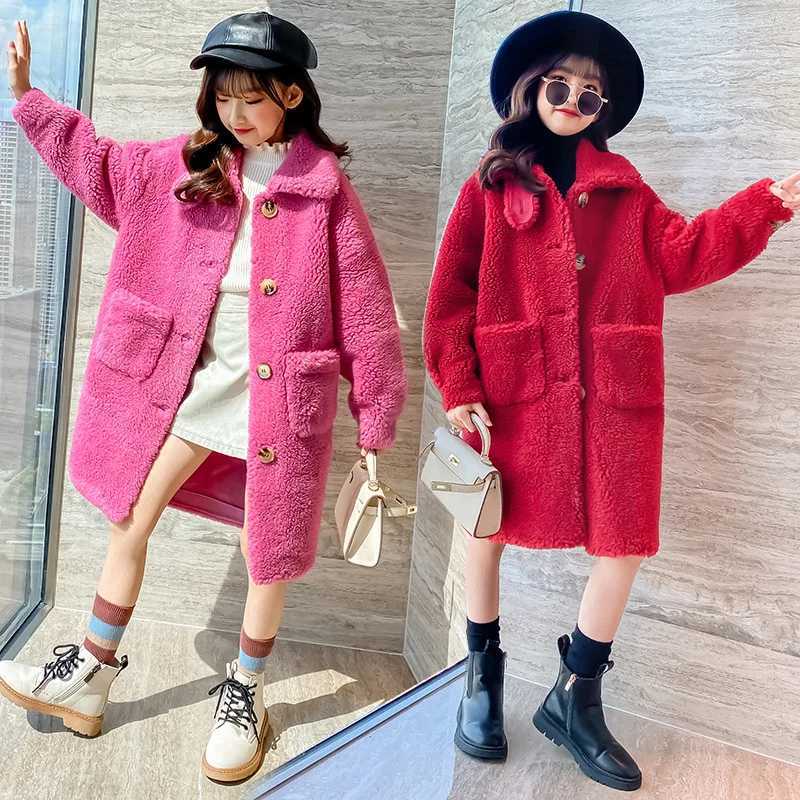 Girls winter coat thick and warm fashionable fur coat childrens fashion loose fit fully matched youth clothing 10 12 13 14 years old W241023
