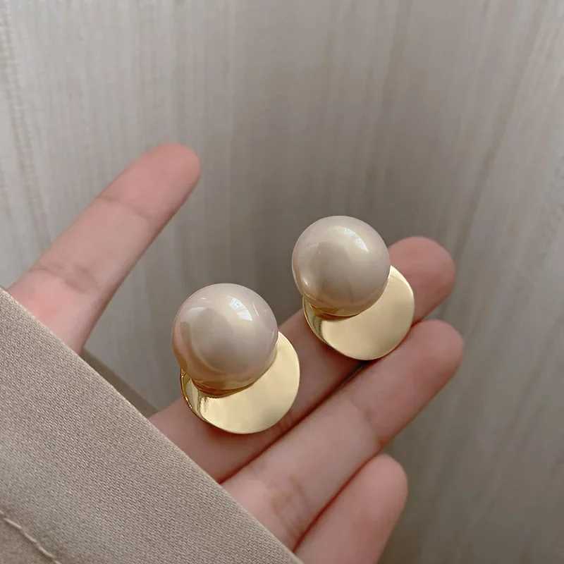 Pink Round Big Imitation Pearl Geometry Fold Disc Stud Earrings for Women Korean Fashion Cute Girl Jewelry AccessoriesX241023