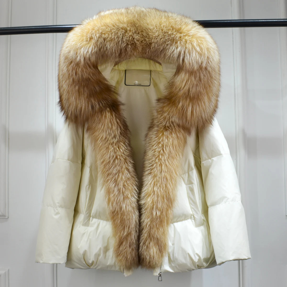 Lagabogy Winter Womens Genuine Fox Fur Collar Thick Inflatable Coat Hooded Down Jacket Coat Womens Loose Park 241023