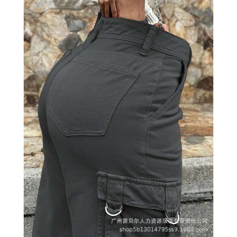 Wepbel pocket straight leg overalls pants fashion overalls womens Trouser army green casual patch solid color cargo pants 241023