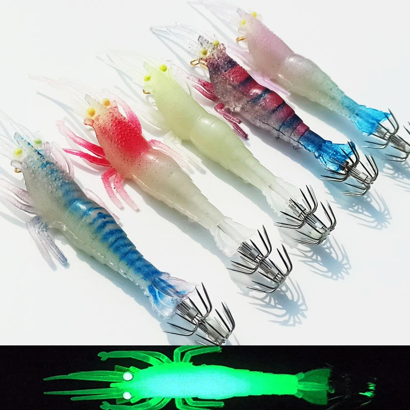 1PC 11cm10g Soft Fishing Lure Shrimp Squid Hook Artificial Bait Glow Octopus Cuttlefish pesca Tackle 241024