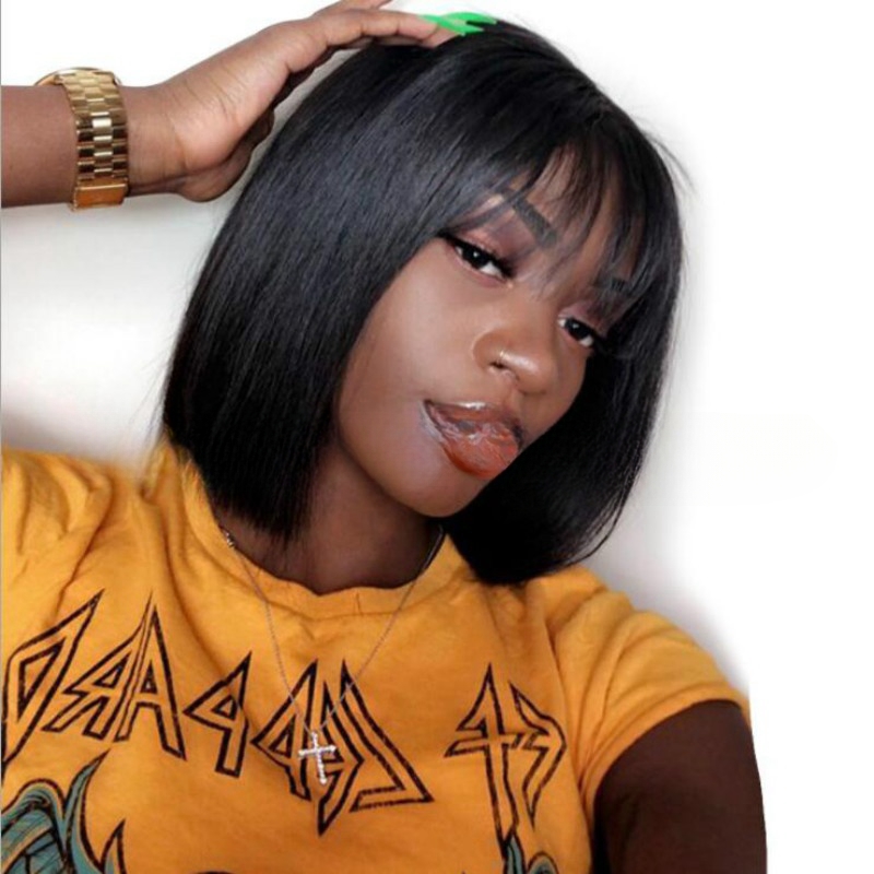 wigs human hair Synthetic wig for women short straight bob with bangs