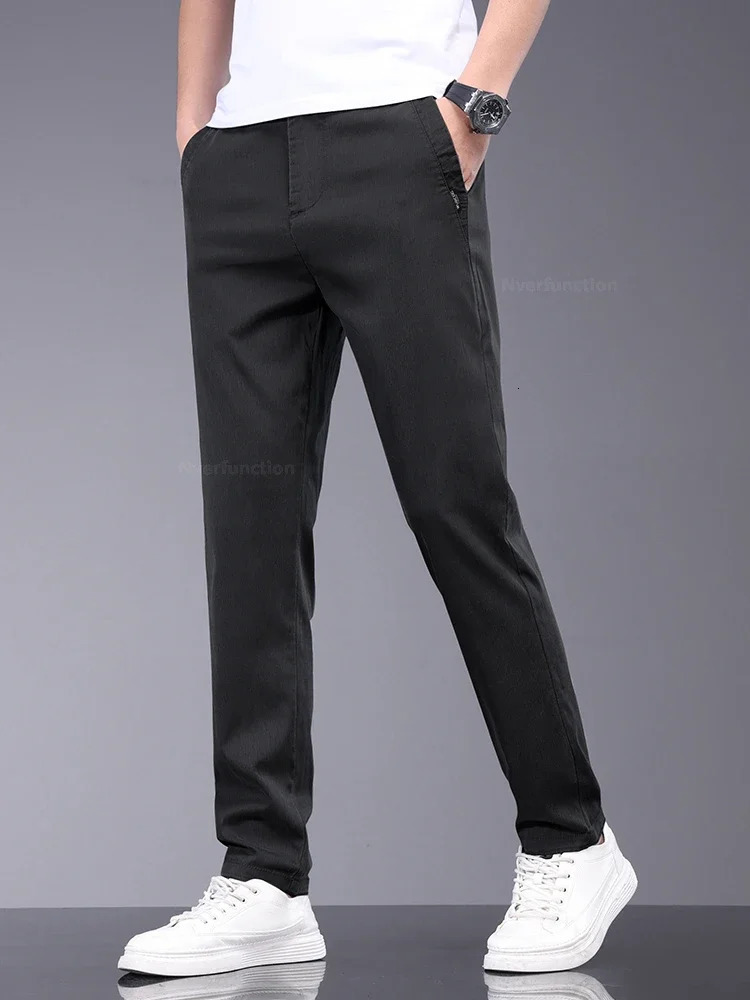 Mens pants soft and elastic Lyocell fabric summer clothing casual pants thin elastic waist slim fit mens pants 241023