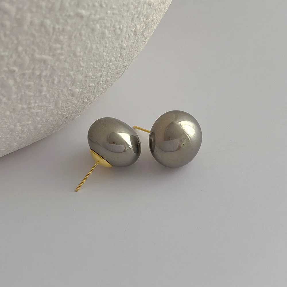 French Retro Elegant Round Grey Pearl Stud Earrings For Women Student Fashion Cute Jewelry Girl Party GiftsX241023