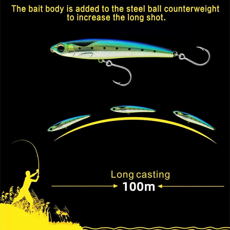 110mm 60g Sinking Pencil Fishing Lure Big Game Artificial Hard Bait 5X Hook for GT Tuna Sea Lures 241024