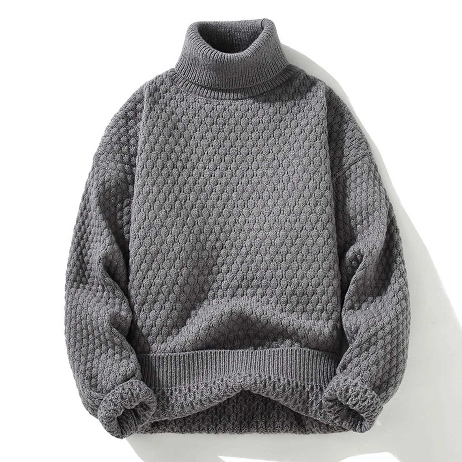 Autum Men Sweaters Knitwear Pullover Male Winter Solid Thick High Neck Sweater Youth Loose Pullover Pineapple Hombre Ropa LX241024