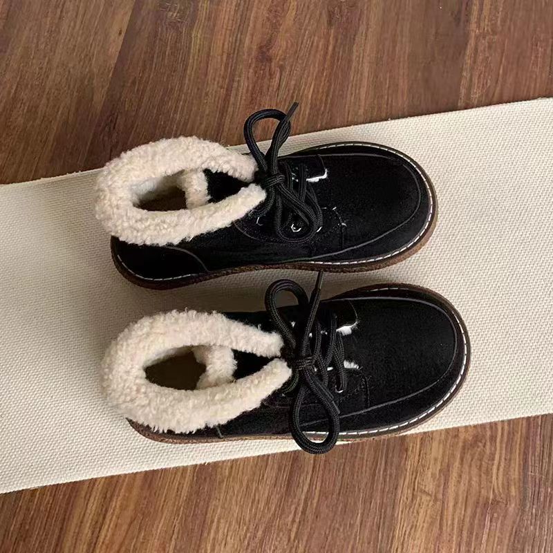 Retro Style Winter Fleece Warm Cotton Boots: Anti-Slip Sole, Black/Khaki 4f20