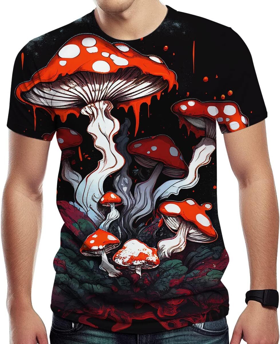 Mens T shirt Creative Mushroom Print T-Shirt Summer Fashion Tee Top Shirt for Men's tee Casual tops summer clothes Breathable trend