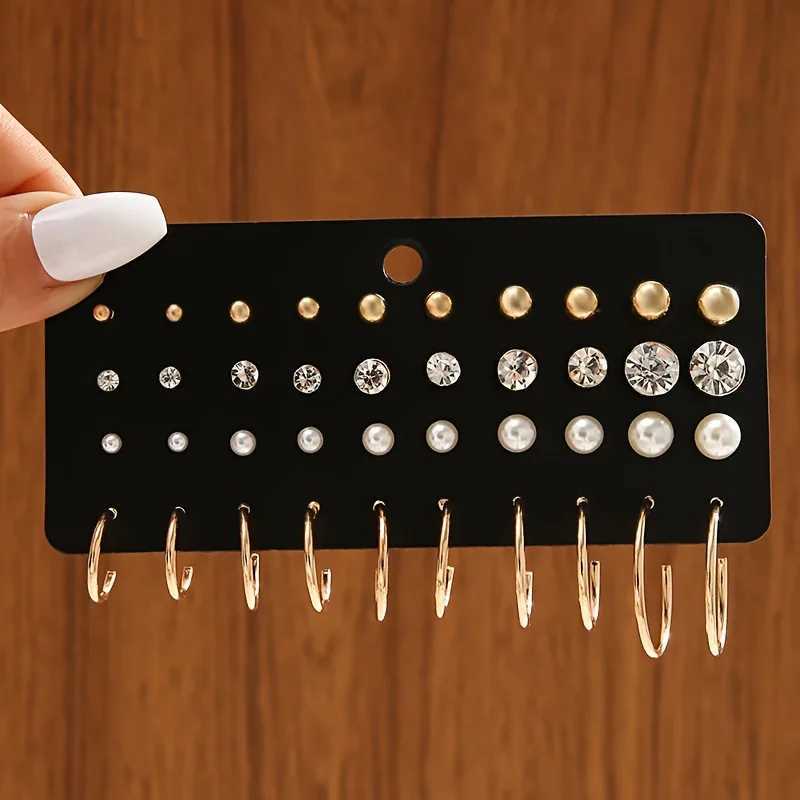 20 pairs of hot selling silver pearl zircon earrings set creative personality simple temperature earrings girl earrings W241023