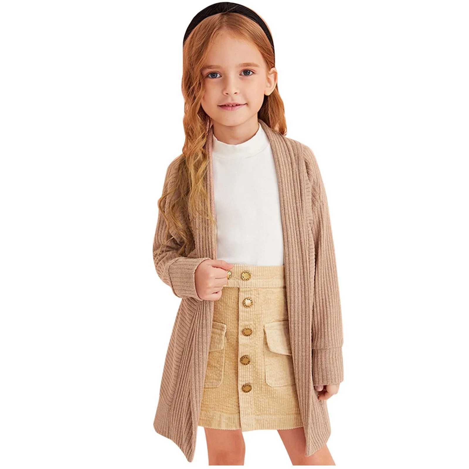 Children children girls knitted sweaters long sleeved cardigan cardigan childrens long coat childrens long coat W241023