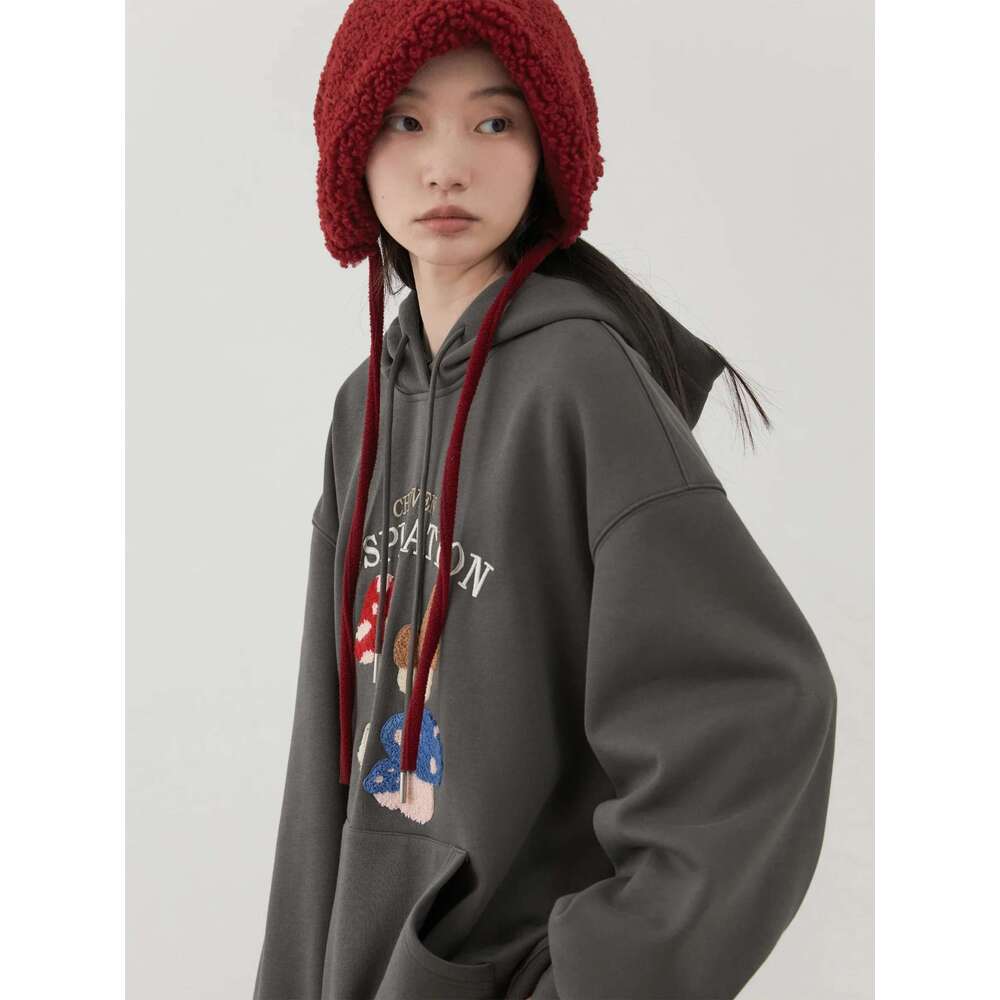 CHIC VEN Korean Women's Sweatshirts Loose Hooded Cartoon Embroidered Hoodie Plush Coat Pullover Female Top Autumn Winter 2024