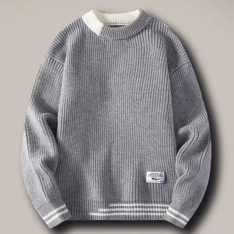 Men Autumn Oversized Japan Harajuku Sweater Vintage Knitted Mens Rock Hip Hop Plush Warm Round Neck Sweater Mens Cloting New LX241024