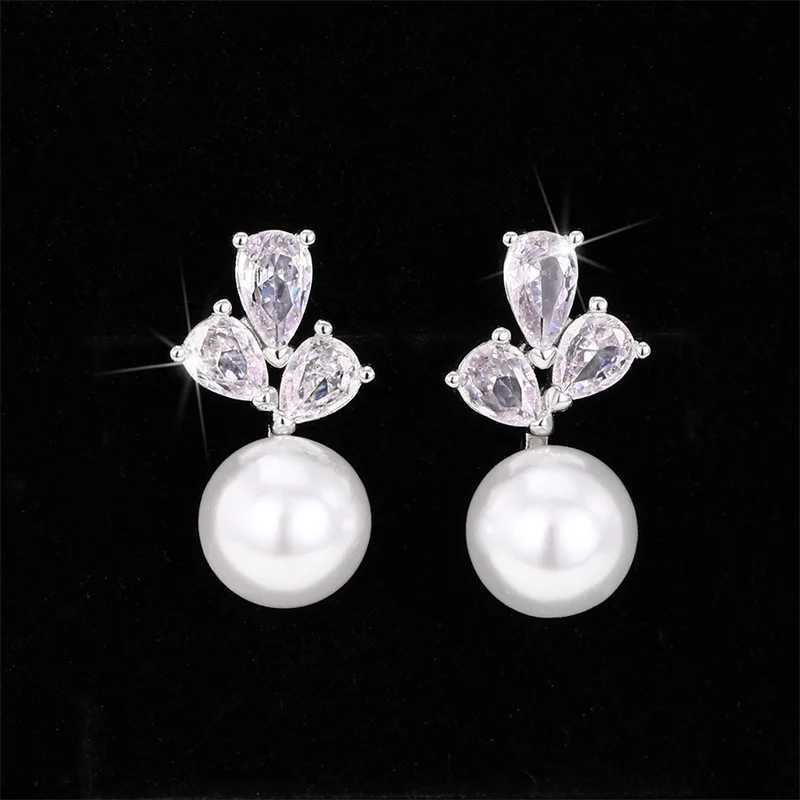 Huitan Dainty Simulated Pearl Earrings for Women with Sparkling Cubic Zirconia Exquisite Womens Earrings Elegant Daily Wear Jewelry W241023