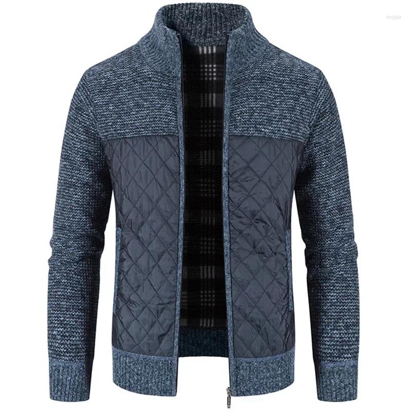 Mens Sweaters Men Cardigan Sweater Coat Autumn Winter Warmth Thickening Stand-up Collar Casual Male Clothing Knitted Stitching Jacket
