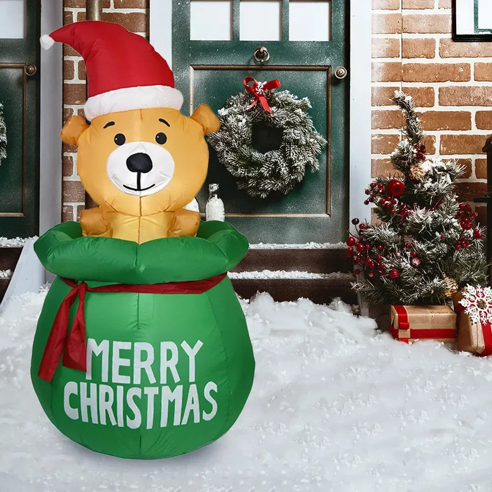 1.5M Christmas decoration inflatable bear built-in LED used for decorating indoor and outdoor courtyard props for Christmas parties 241024