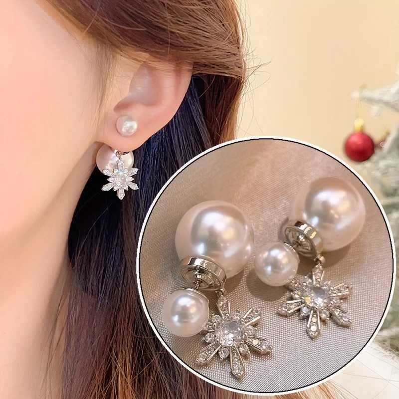 1 pair of snowflake pendant imitation pearl earrings fashionable simple luxurious and versatile earrings suitable for parties W241023