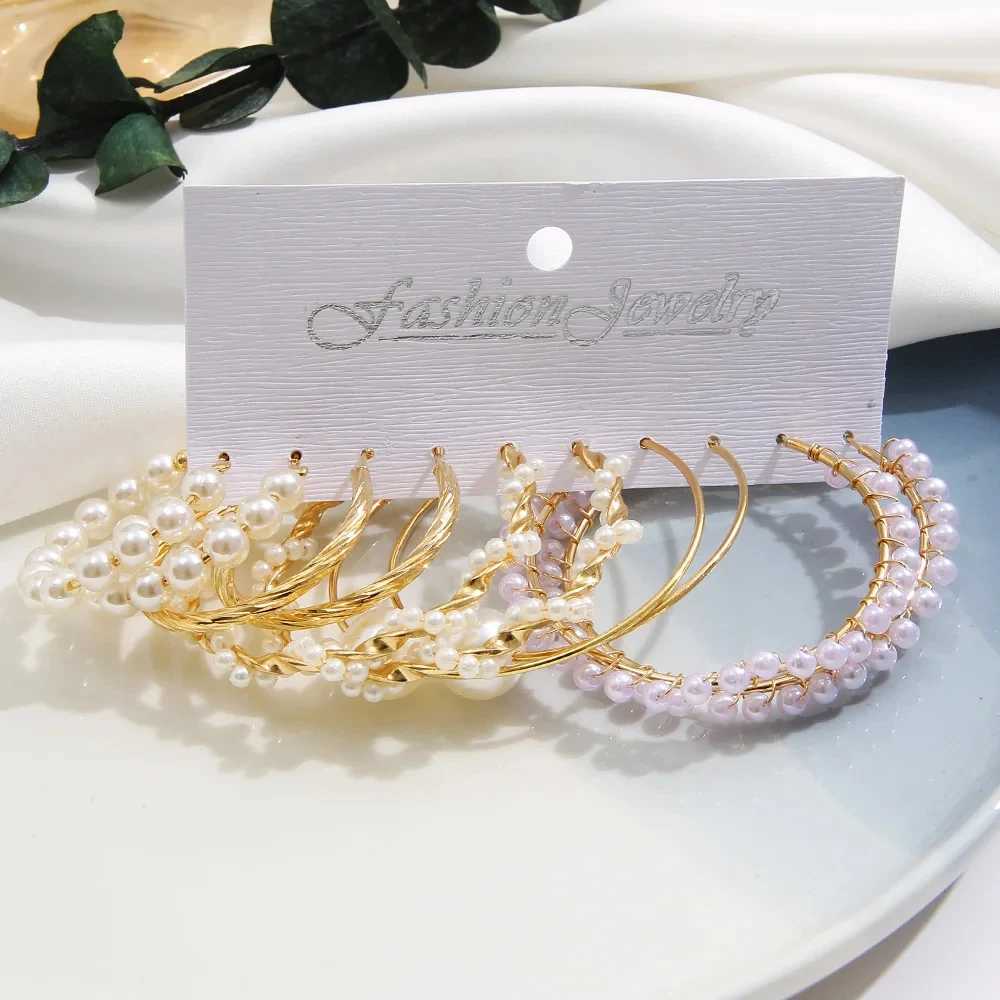 Pearl Heart Twisted Pendant Earrings Set Round Hoop Earrings Womens Retro Gold Trendy Jewelry Accessories W241023