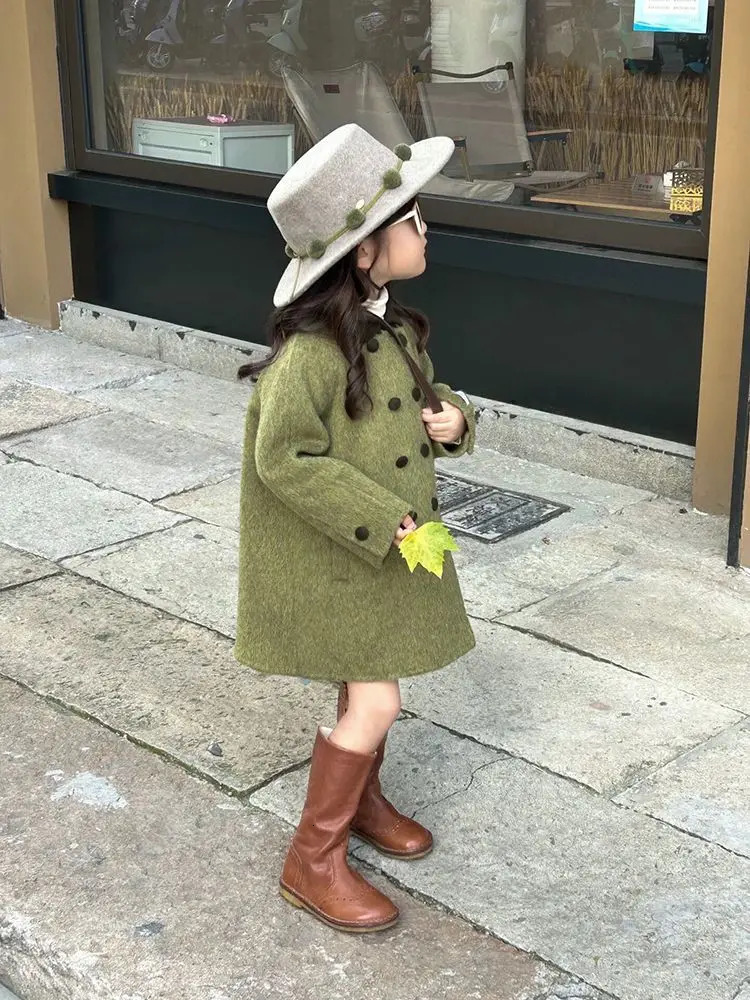 Long Winter Jackets Coats Girls Trench Kids Woolen Young Baby Girls Outerwear Coat Autumn and Winter Korean Edition E48 241024