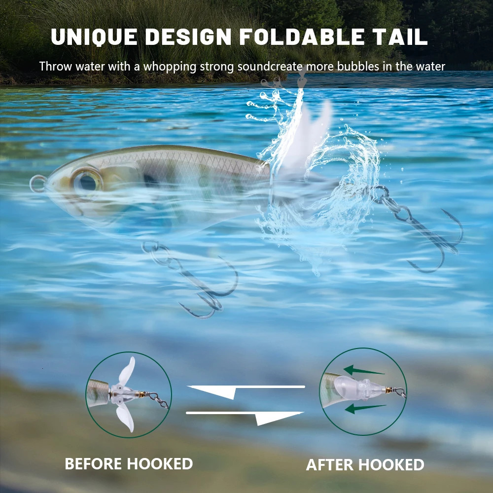 TREHOOK 9g8g14g17g24g Topwater Whopper Popper Fishing Lures Rotating Double Propeller Tail Artificial Bait Floating Wobblers 241024