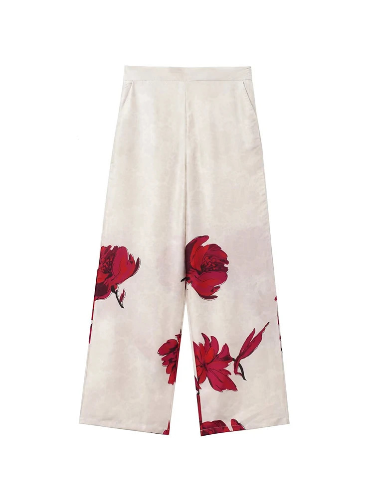 TRAF Elegant Print Blazer Suit and Wide Leg Pants Two 2 Piece Sets Outfits For Women Classic OL Work Street Outfit Tracksui 241023