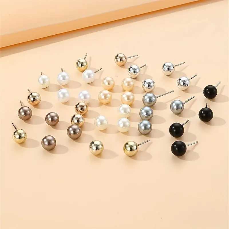 18 pairs of elegant multi-color imitation pearl stud earrings Korean charm ball bead earrings womens trend party jewelry set W241023