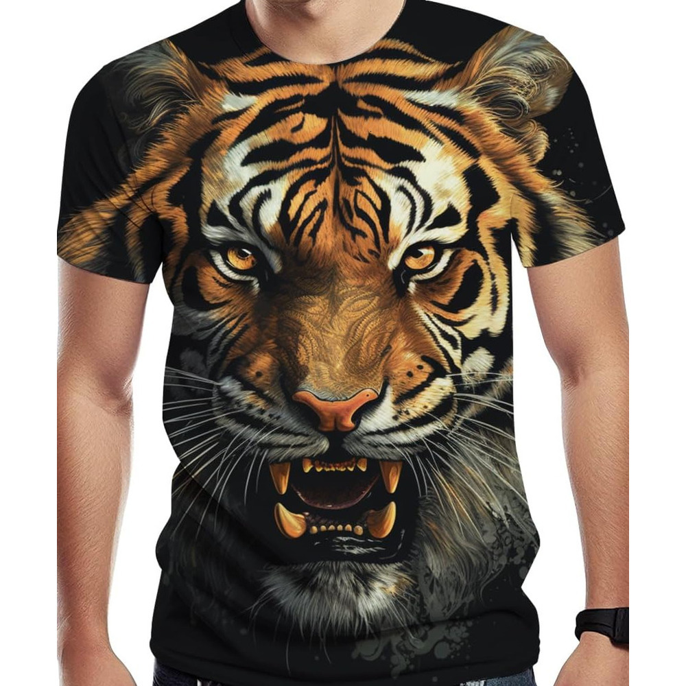 Mens T shirt Men's Short Sleeve Tiger Graphic Print Fashion Crewneck Novelty Casual tops summer clothes Fashionable and cool